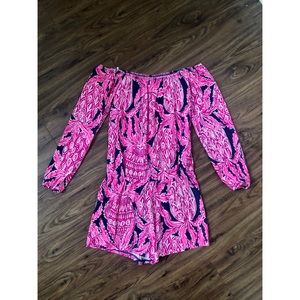 Lily Pulitzer Pink Printed Off the Shoulder Romper